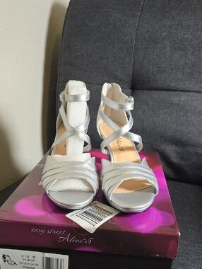 easy street Silver Satin Strappy Heeled Sandals